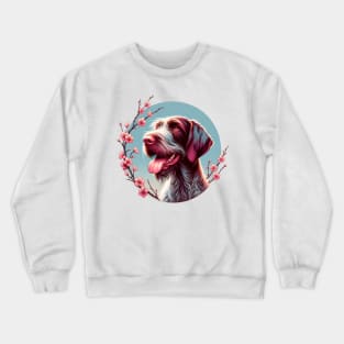 Slovakian Wirehaired Pointer Welcomes Spring with Cherry Blossoms Crewneck Sweatshirt